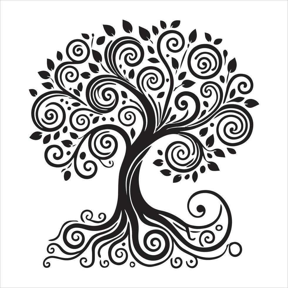 Celtic Tree of Life Silhouette with Roots and Branches vector