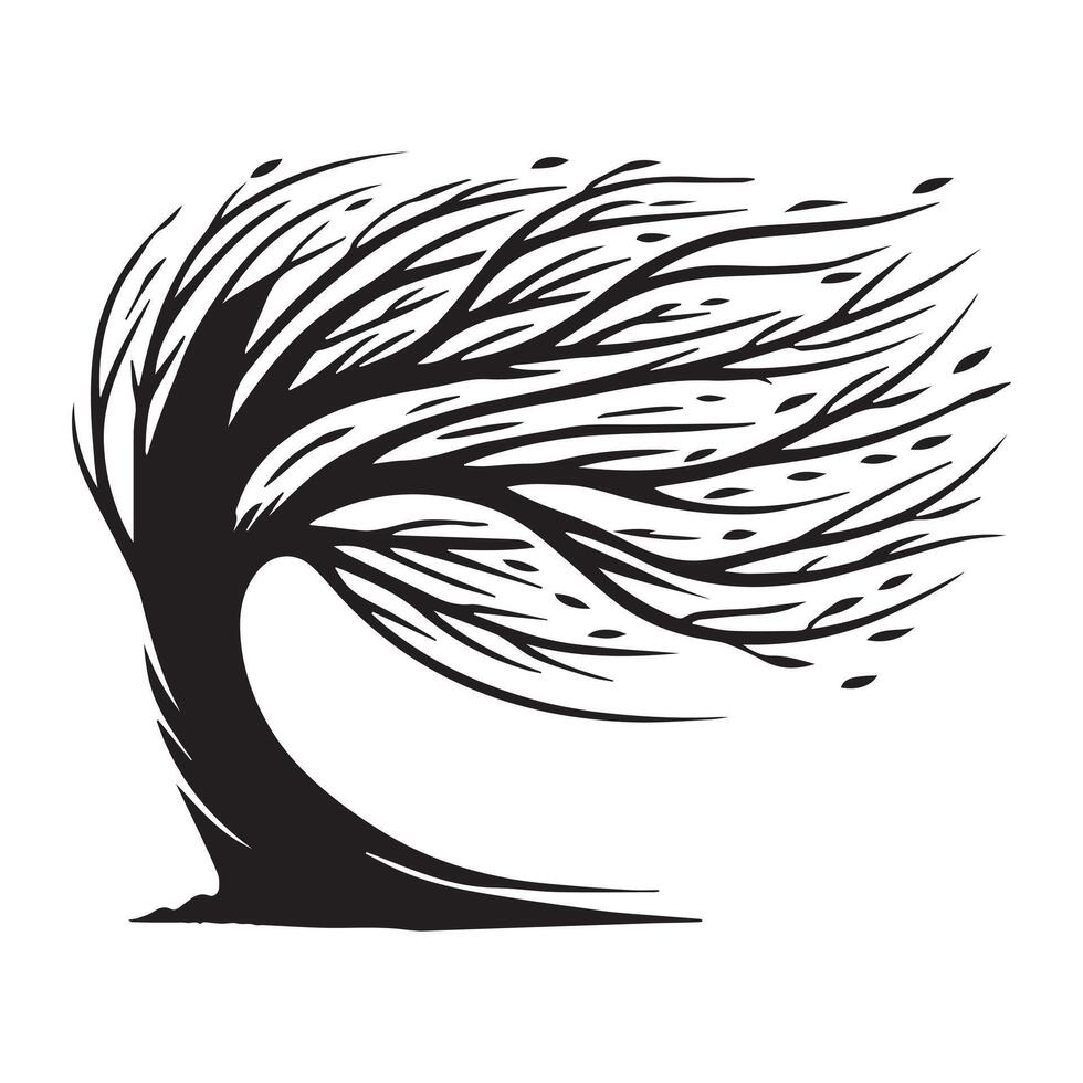 Mystical Willow Tree Life Silhouette Clipart vector