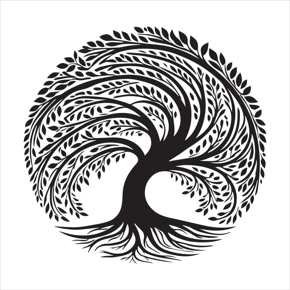 Symbolic Celtic Tree Logo with Interwoven Roots vector