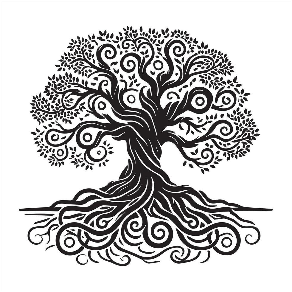 Celtic Tree of Life Silhouette with Leaves vector