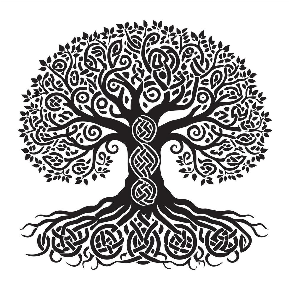 Celtic Tree of Life Silhouette Clipart Artistic Design vector