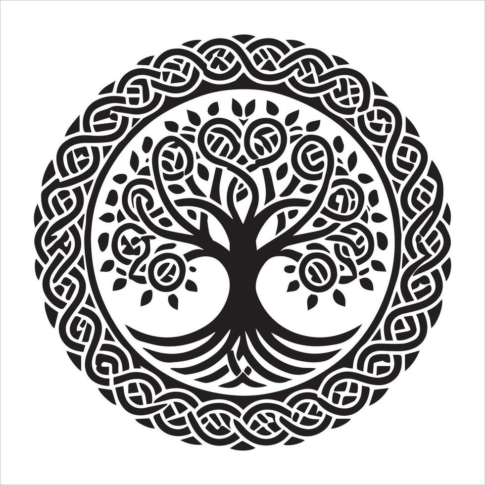 Whimsical Celtic Tree of Life Silhouette Illustration vector