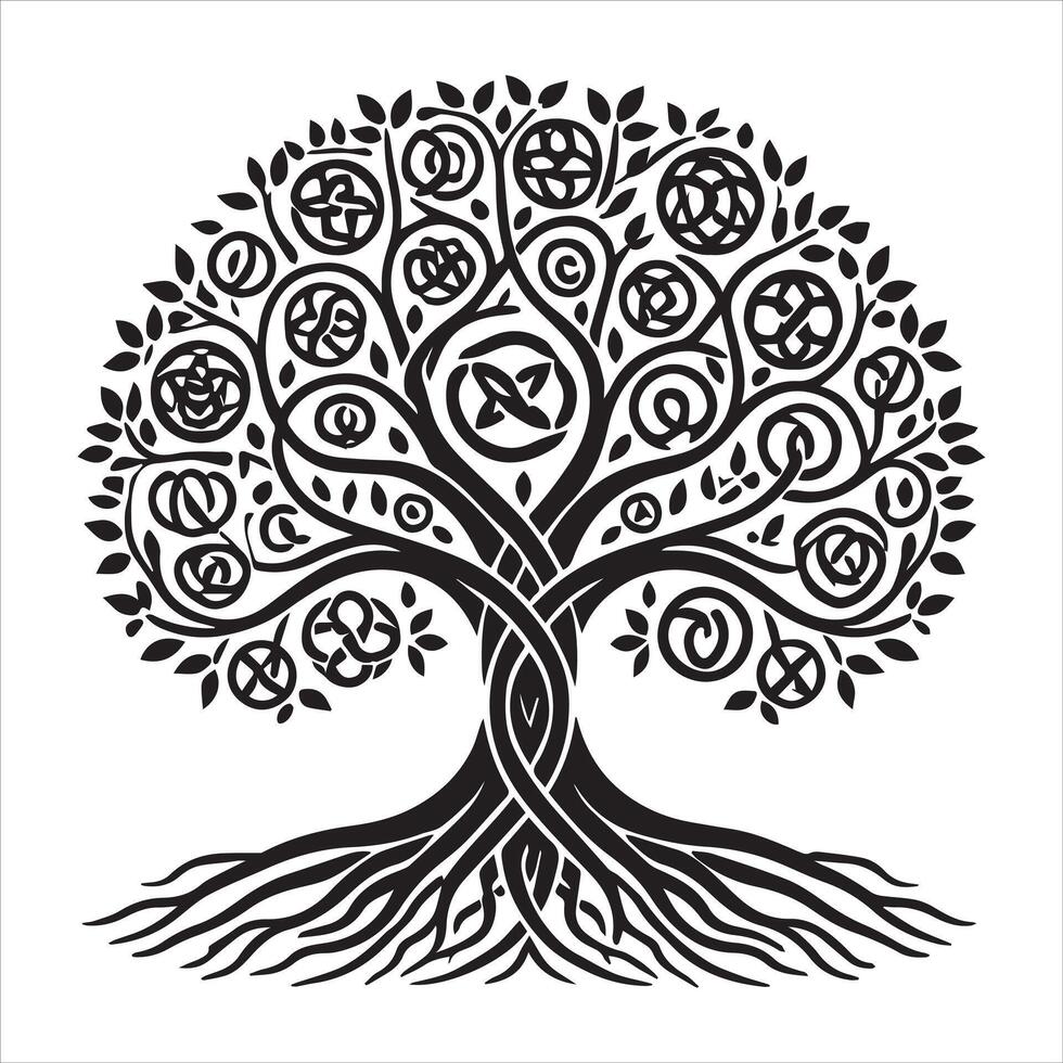 Sacred Roots Celtic Tree of Life Silhouette vector