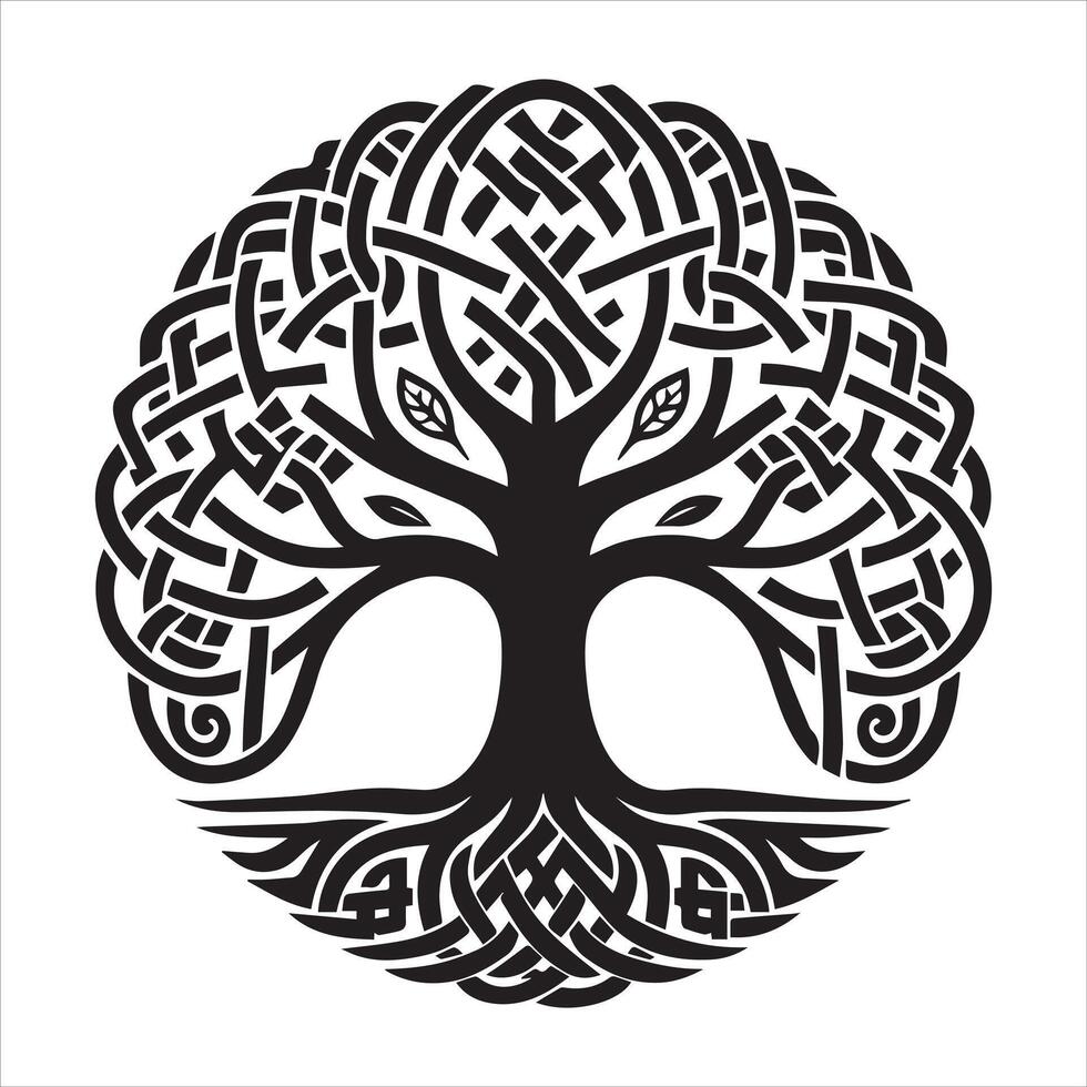 Mystical Celtic Tree of Life Silhouette Design vector