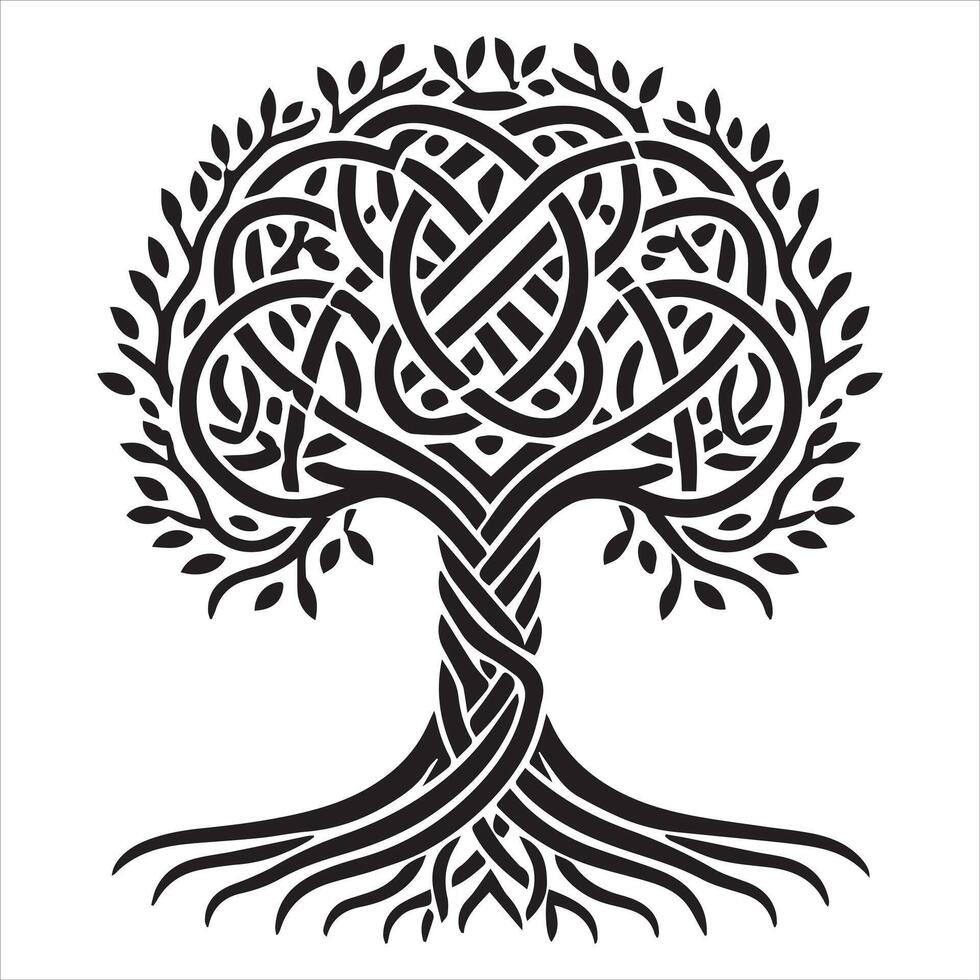 Intricate Celtic Tree of Life Silhouette Art vector