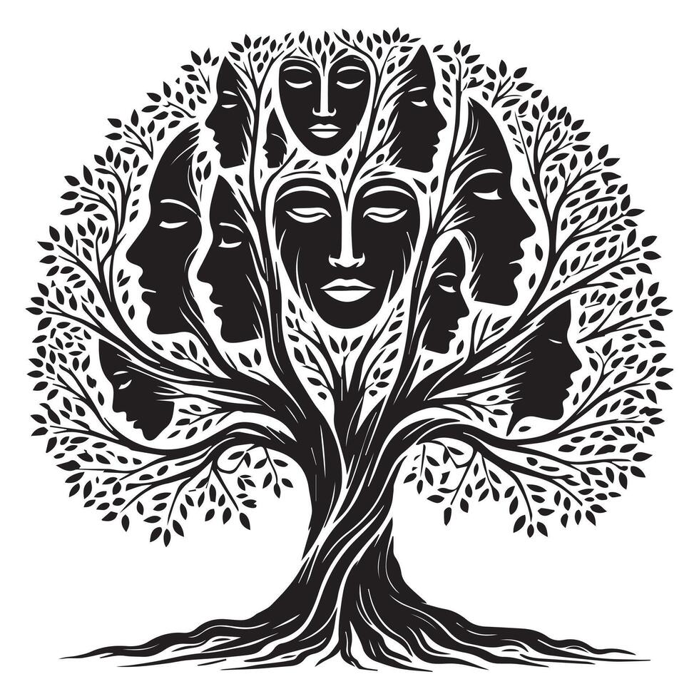Elegant Tree Celtic logo with monster Silhouette Design vector