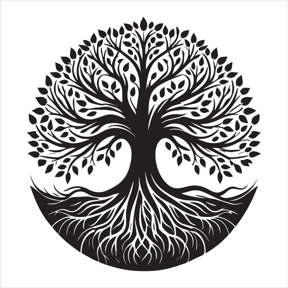 Intricate Celtic Tree Silhouette Clipart vector