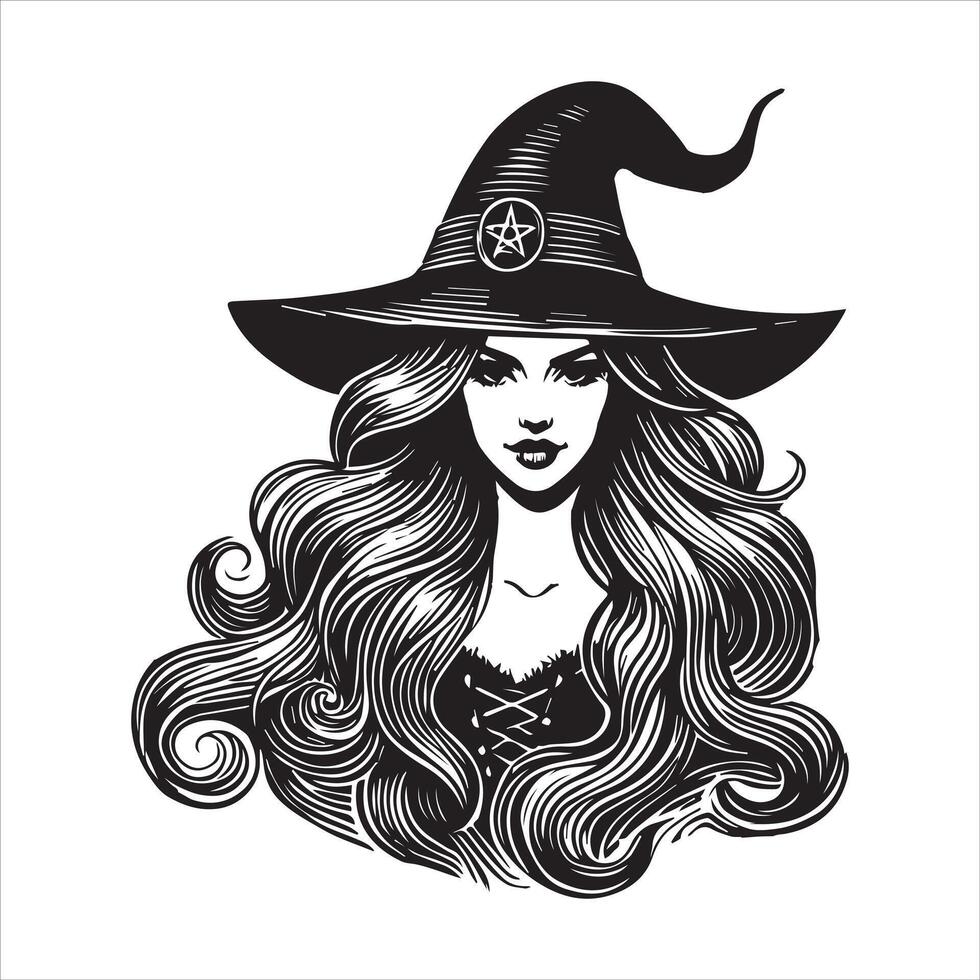 Witch Silhouette in Spellbinding Pose vector