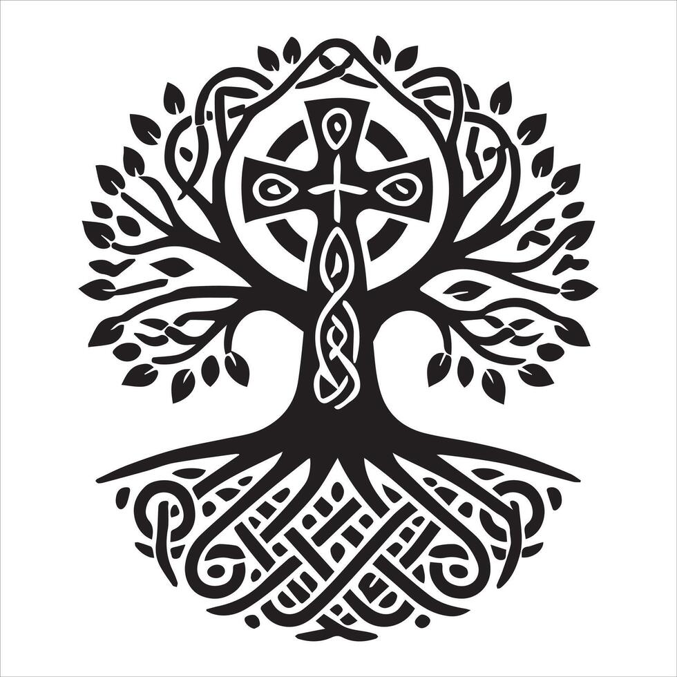 Celtic Tree of Life with Knot and Spiral Clipart vector