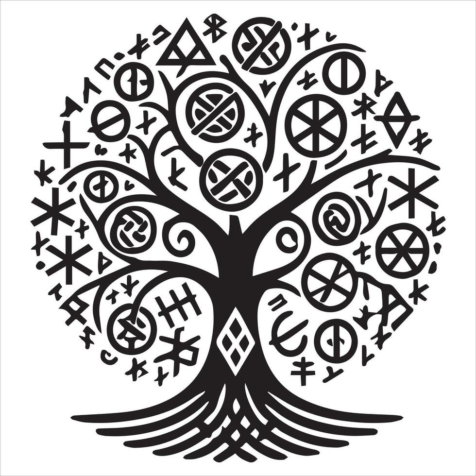 Detailed Celtic Tree of Life Silhouette - Celtic Tree Illustration vector