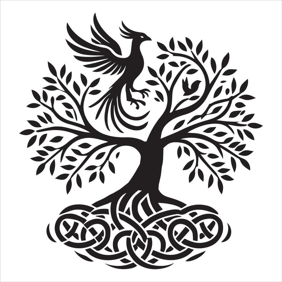 Celtic Tree of Life Silhouette Artwork Celtic Tree with phinix Unique Clipart vector