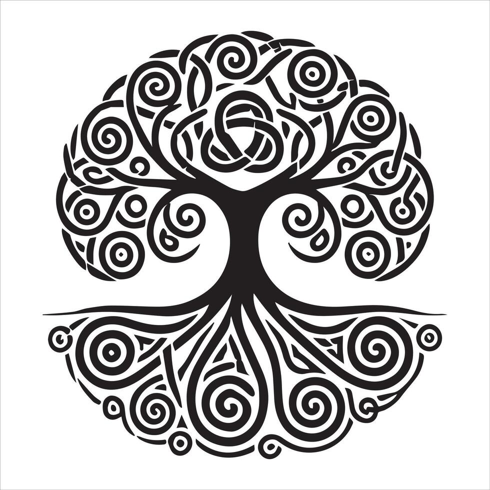 Celtic Tree of Life Design Beautiful Silhouette Clipart illustration vector