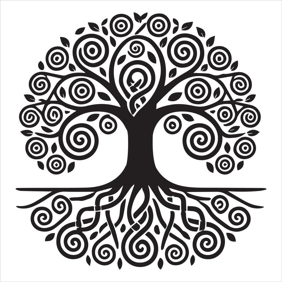 Celtic Tree of Life illustration Silhouette - Artistic Celtic Tree Clipart Design vector