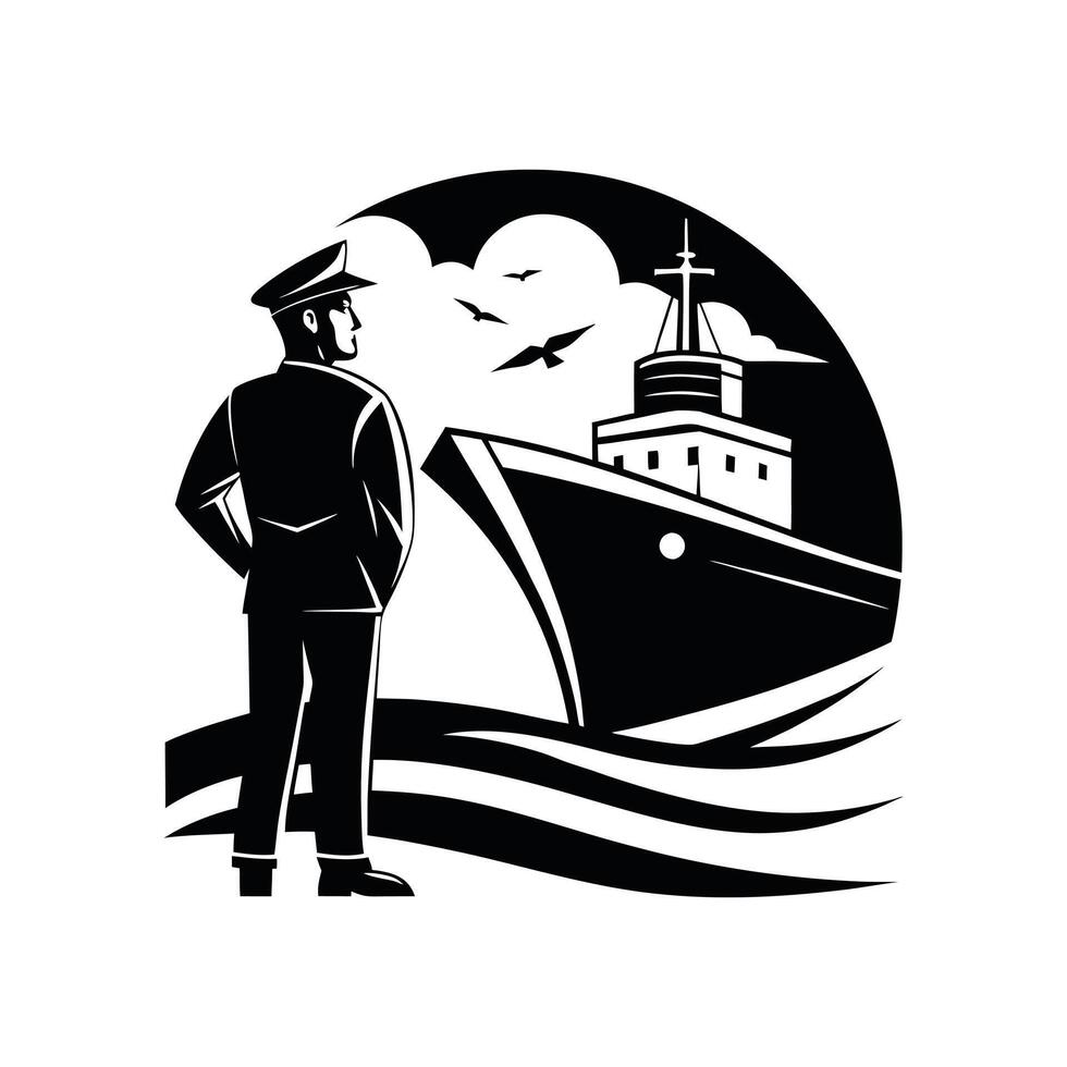 Monochrome Sea Scene Silhouettes - Black and White Ocean Life Design vector
