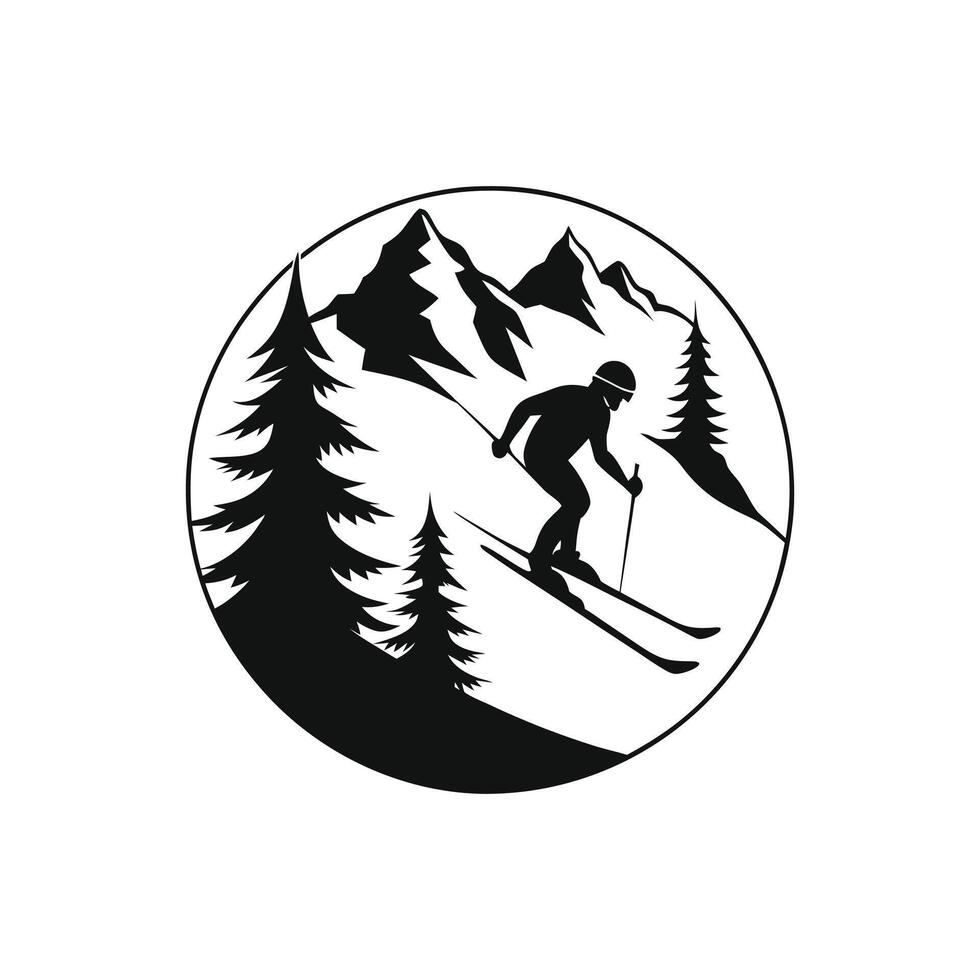 Monochrome Skiing Sport Illustration - Skiing Player Clipart vector