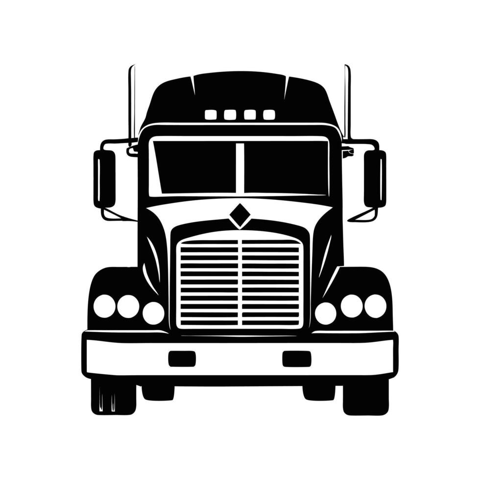 Detailed Semi Trailer Truck Clipart - Black And White Truck Illustration vector