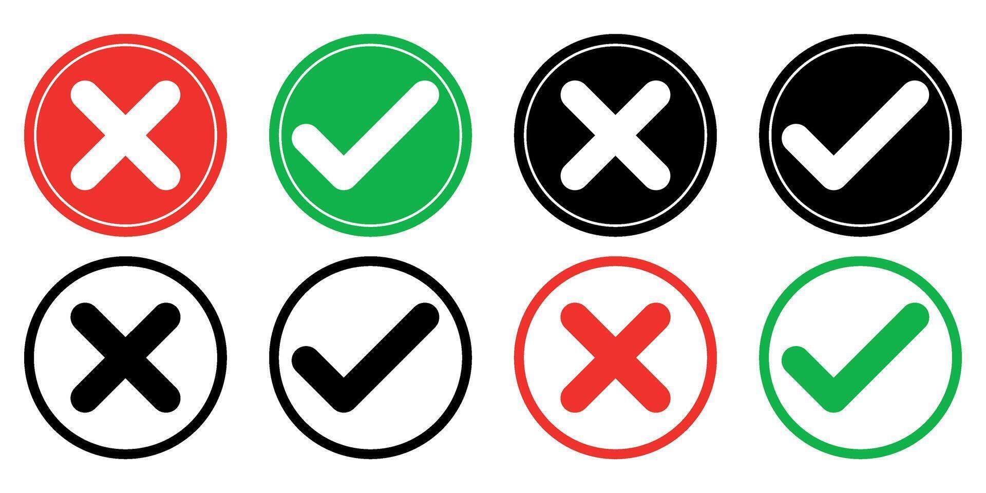 tick and cross icon with red and green circles vector