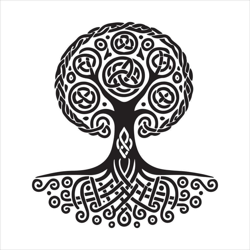Celtic Tree of Life Clipart Design - Celtic Tree Detailed Silhouette Artwork vector