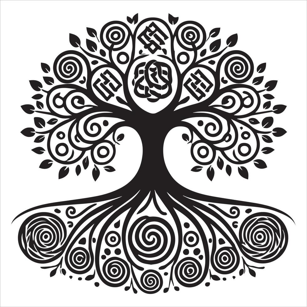 Celtic Tree of Life Clipart Illustration- Beautiful Celtic Tree Silhouette vector