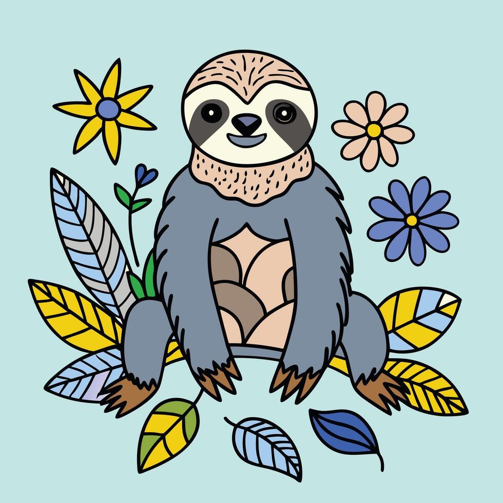 A cartoon slotty with flowers and leaves vector