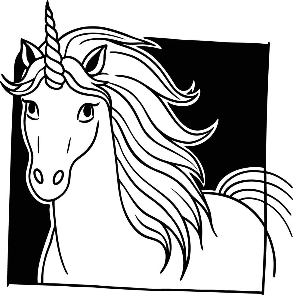 A unicorn is standing in front of a black and white background vector
