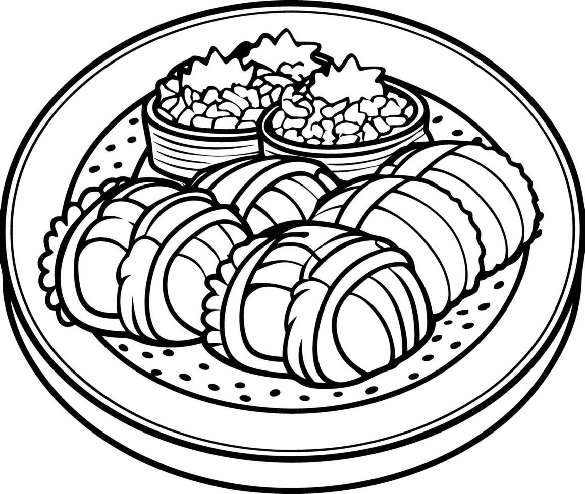 A plate with food coloring pages vector