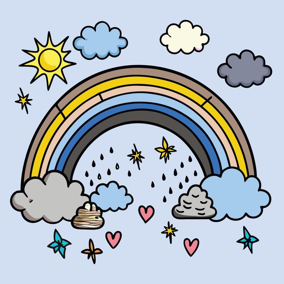 Rainbow, clouds, sun, rain, clouds, raindrops, sun, clouds, rain vector