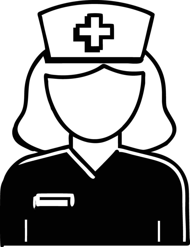 A black and white illustration of a nurse vector