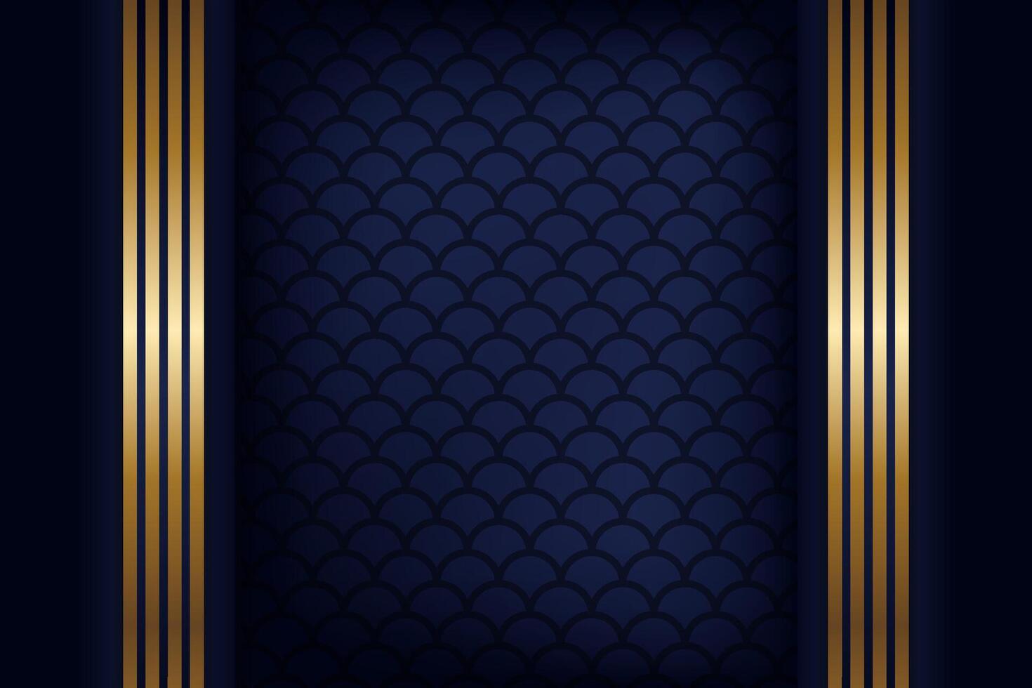 Dark blue abstract concept polygonal tech background. digital art design. gold line stripped. half circle japanese pattern vector