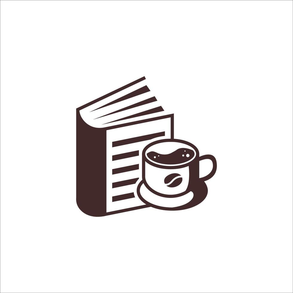 book and a glass of coffee logo design. the logo template use flat brown color isolated on white background vector