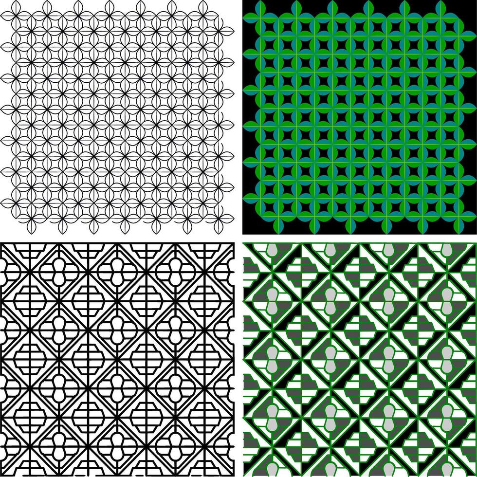 Four different patterns of green and black squares vector