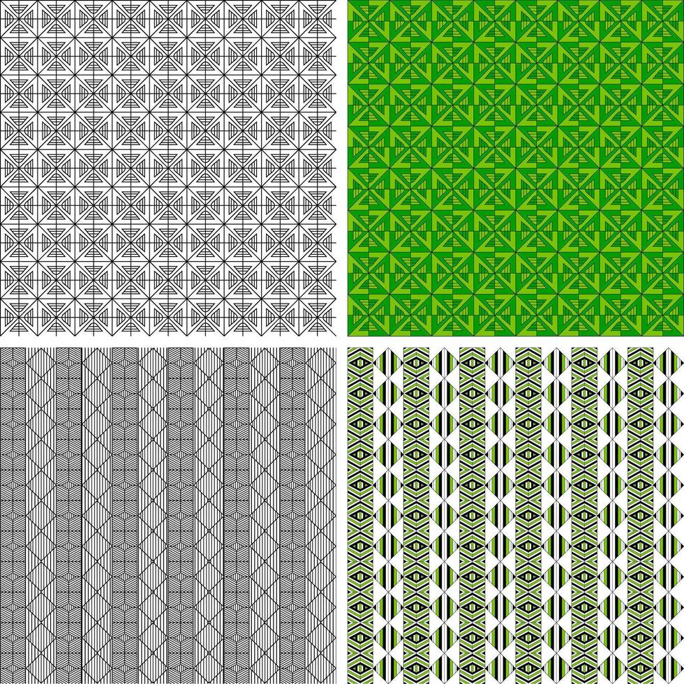 Four different patterns in green and white vector