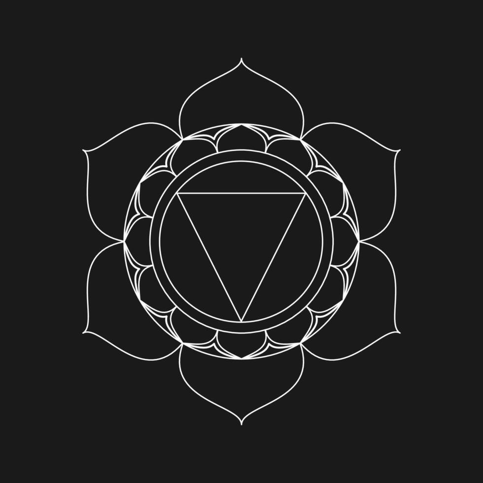 The chakra symbol is shown in a white and black background vector