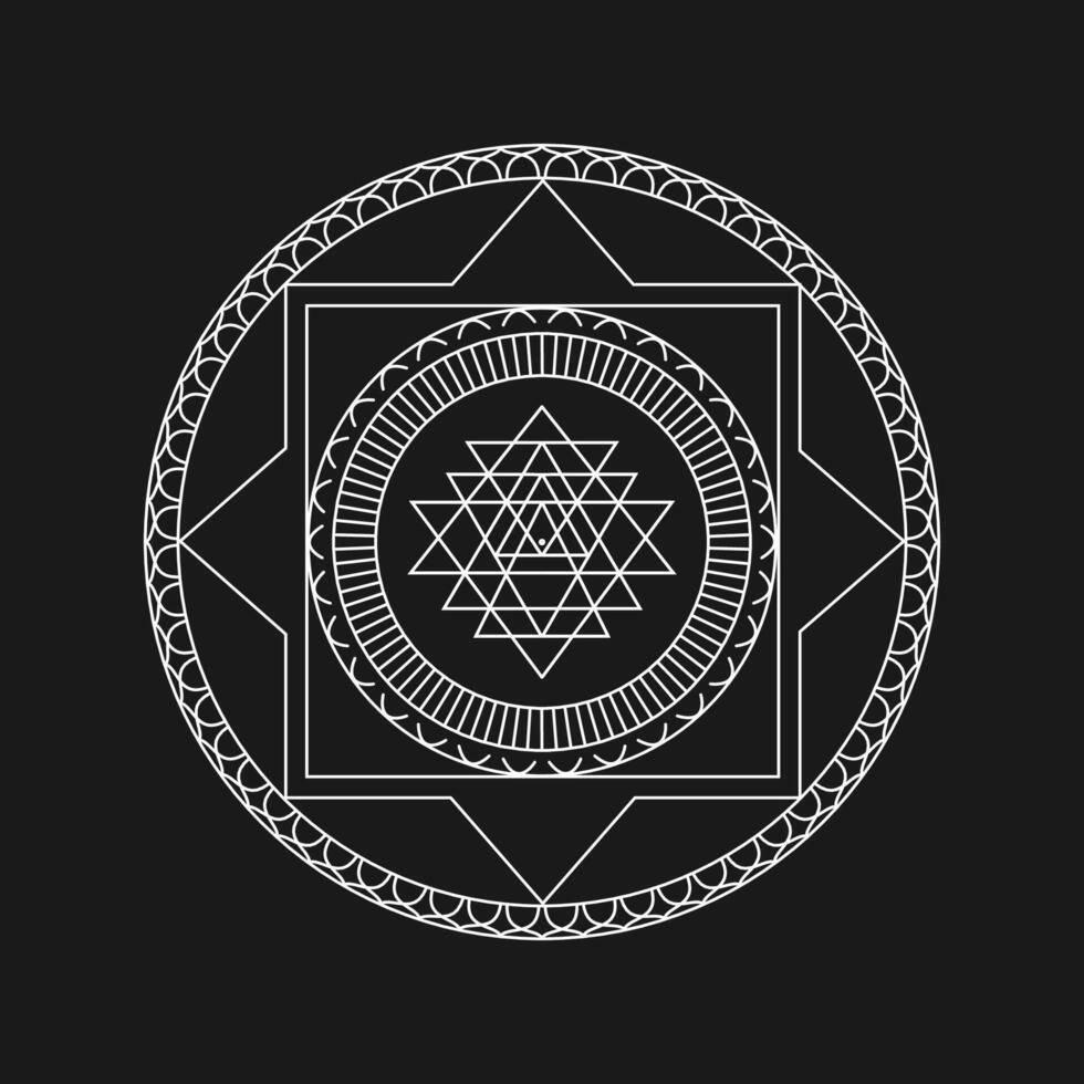 The sri yantra symbol in a circle on a black background vector