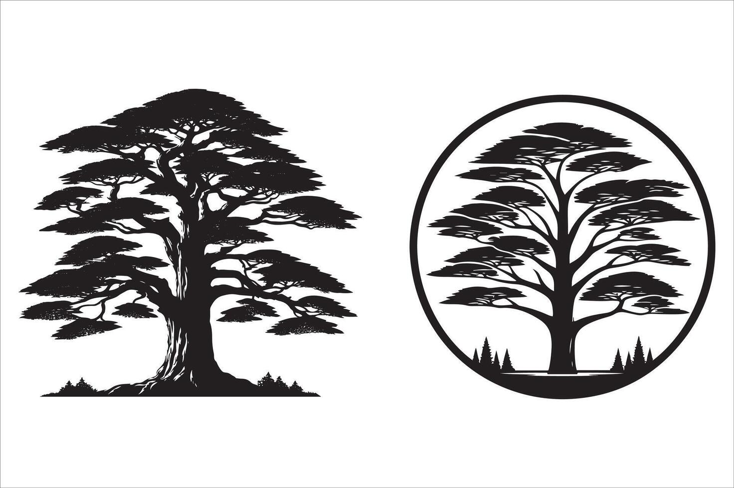oak tall tree silhouette art with white background vector