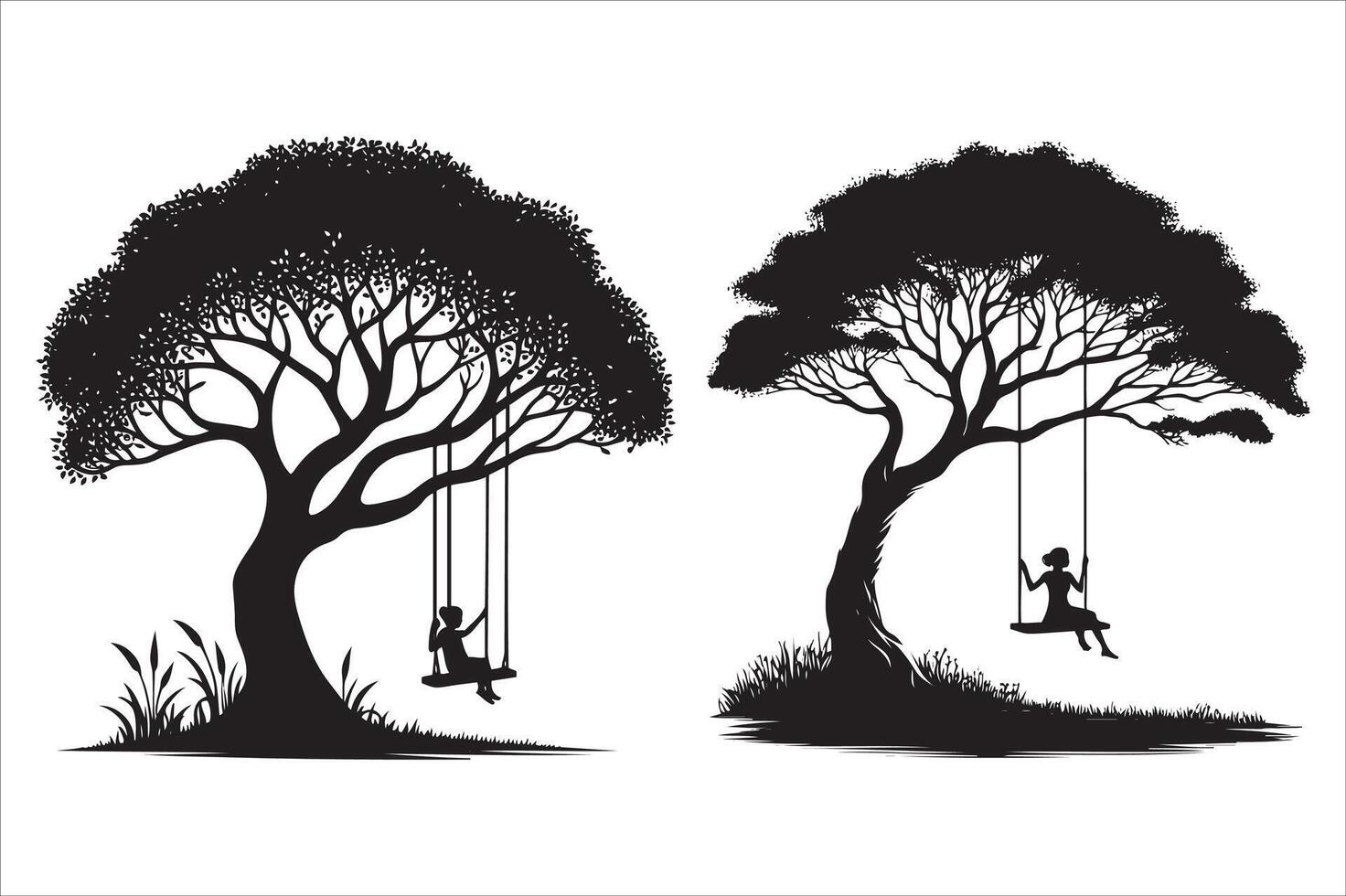 Silhouette of a Man Swinging on a Tree vector