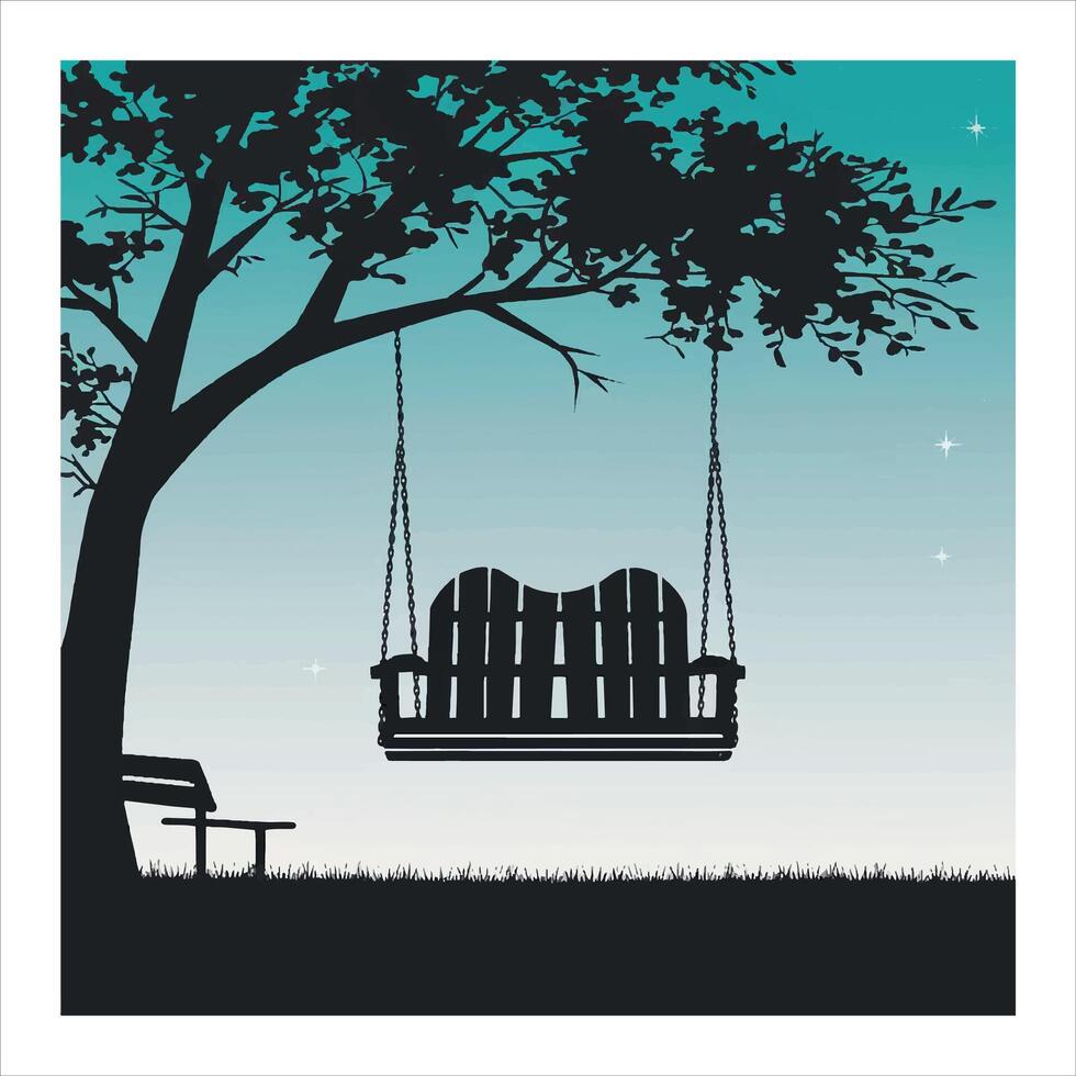 Romantic Bench Swing Under Tree at Dusk vector