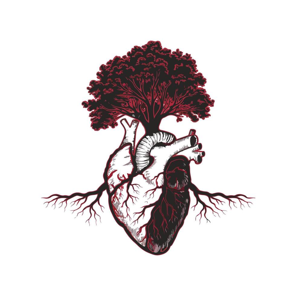 a line art illustration of a heart shape tree vector