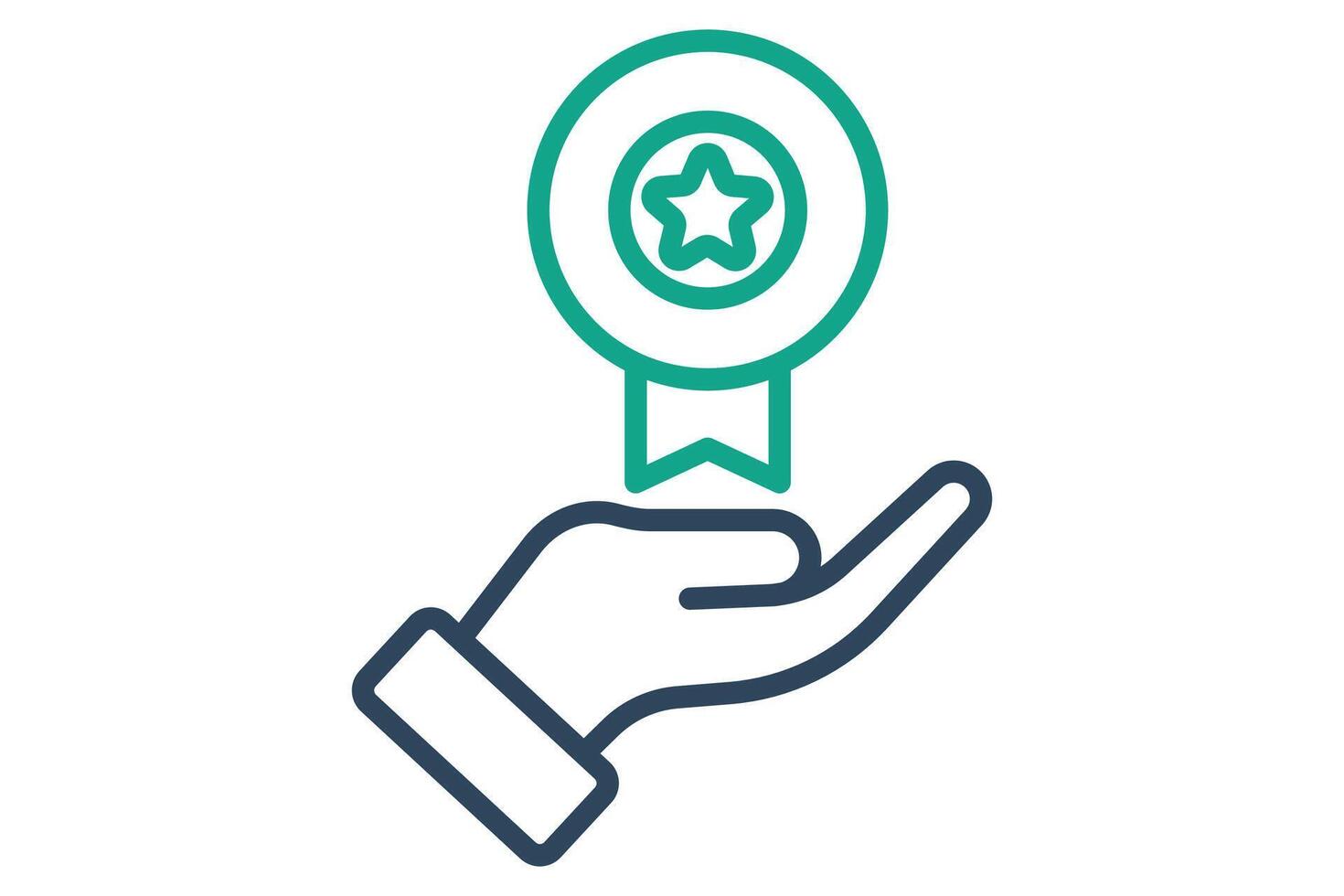 Benefits icon. line icon style. hand with medal. icon related to motivation. success elements illustration vector