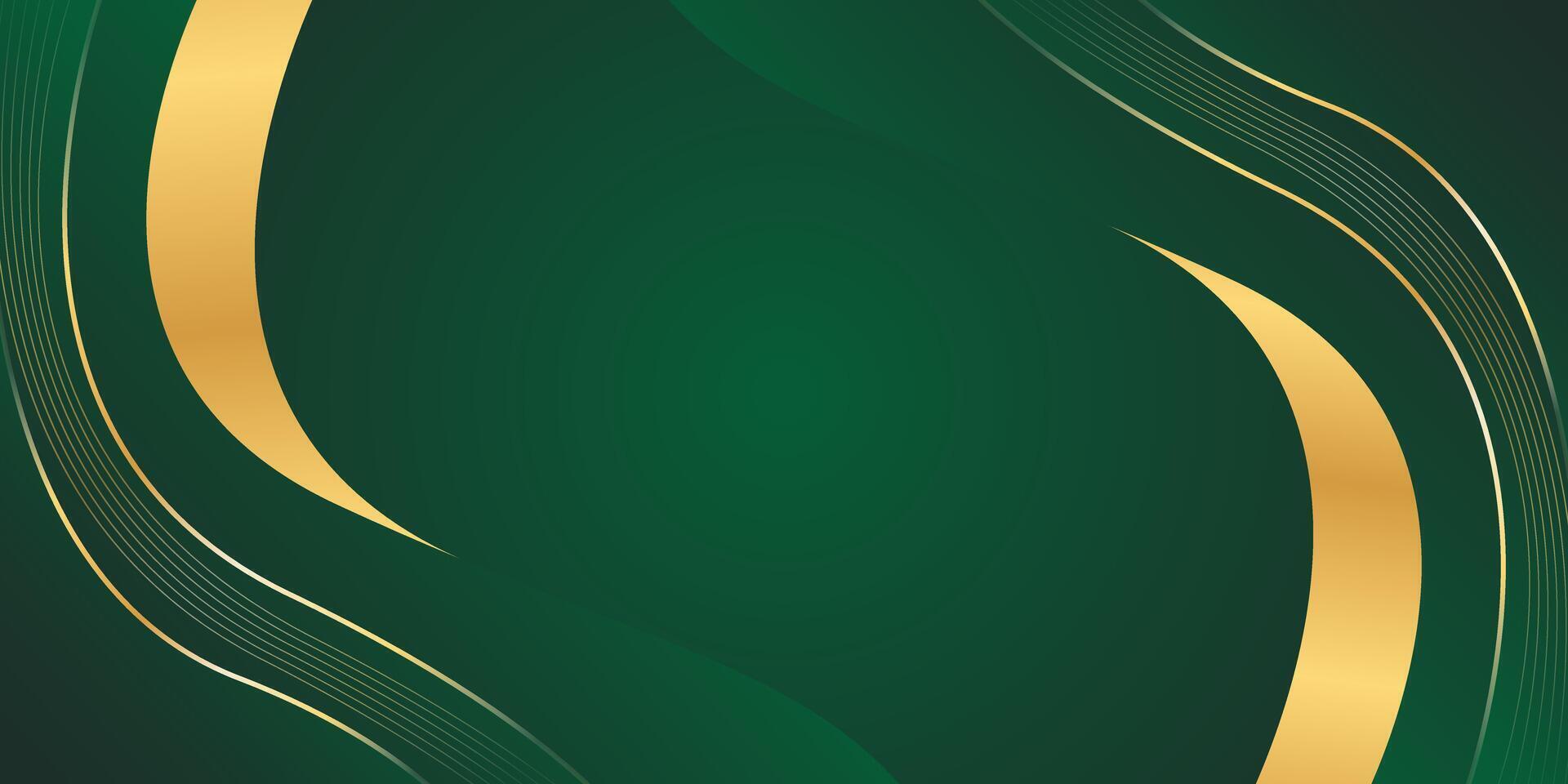 Elegant green emerald luxury background with gold lines. Abstract wave wallpaper. Creative design vector