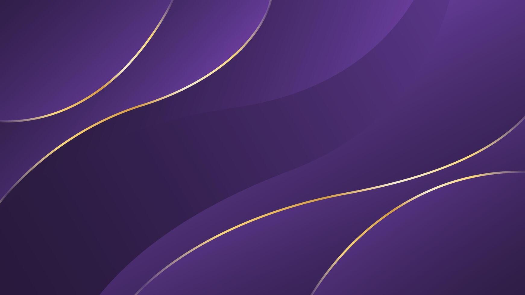 Abstract 3d gold curved ribbon on purple and dark blue background with lighting effect and sparkle with copy space for text. Luxury design style vector
