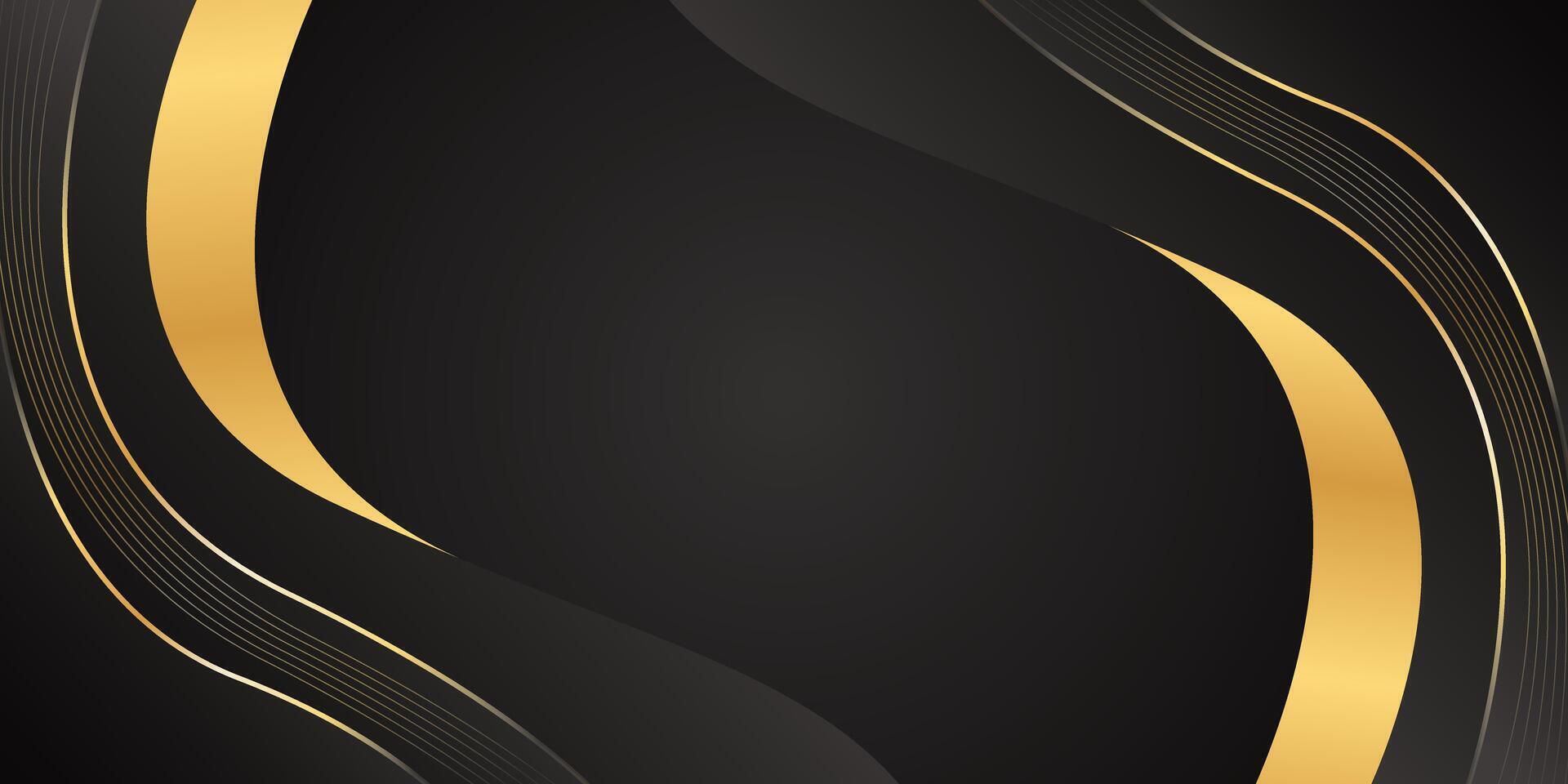 Elegant black luxury background with gold lines. Abstract wave wallpaper. Creative design vector