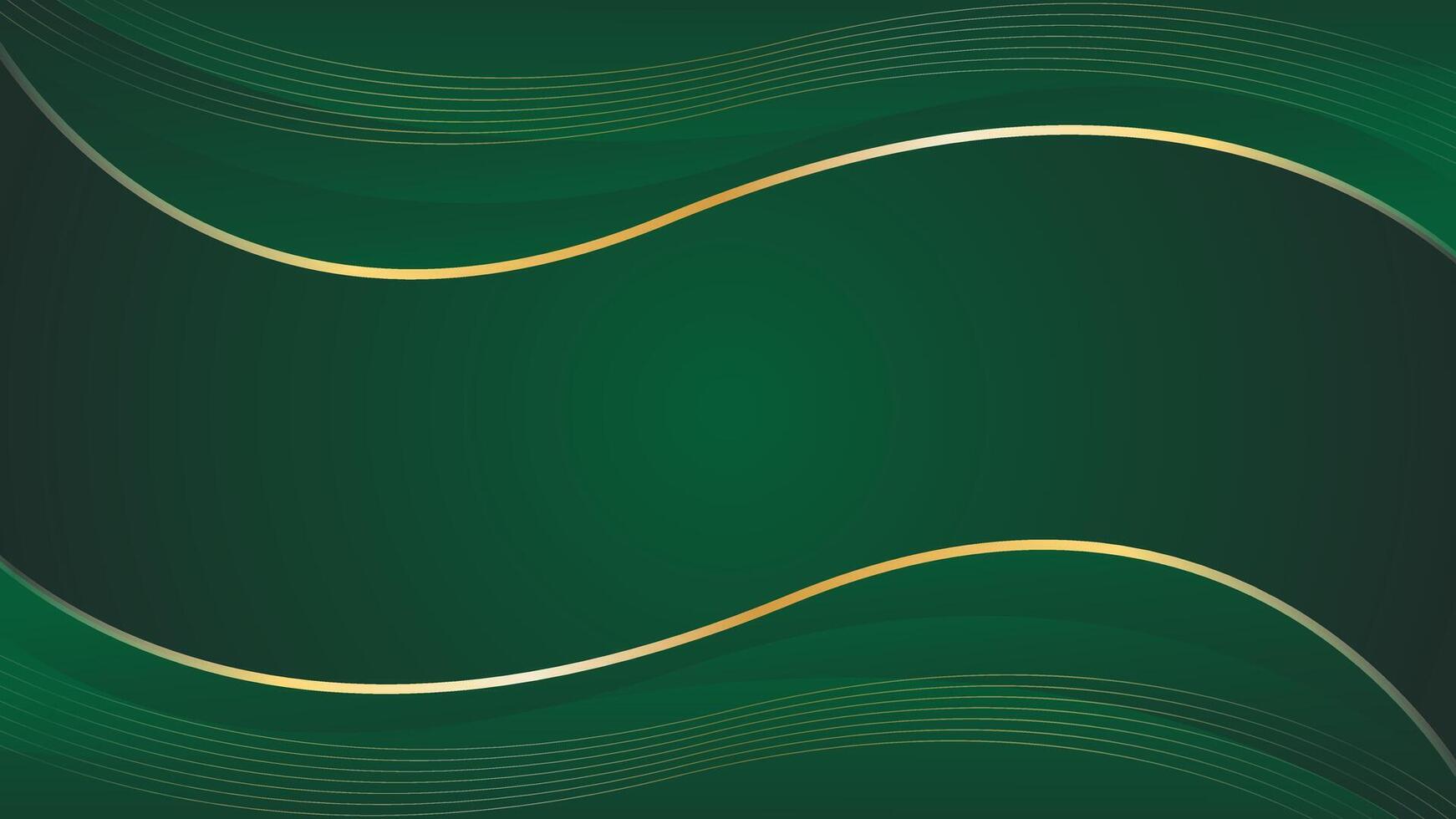 Abstract green luxury wave background with gold lines vector