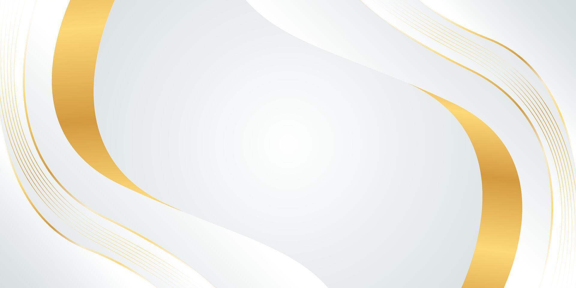 Elegant white-gray luxury background with gold lines. Abstract wave wallpaper. Creative design vector