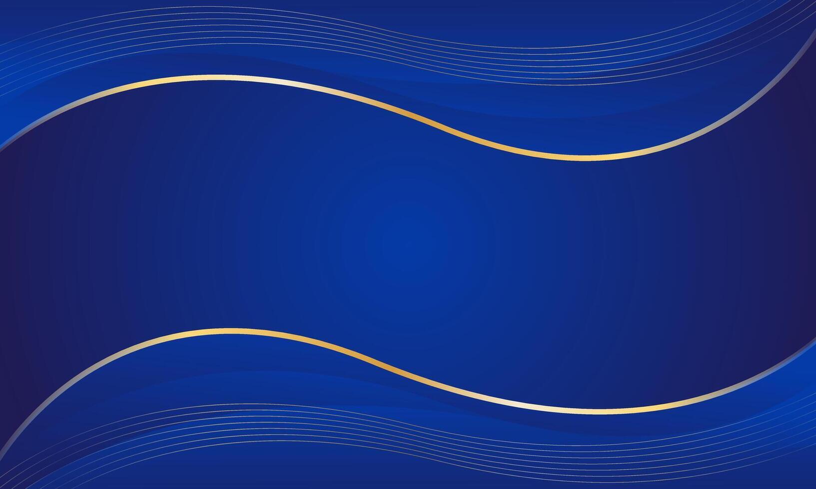 Blue luxury wave background with gold lines vector