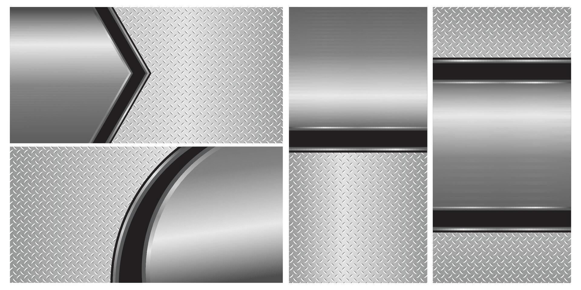 Set of silver gray metal backgrounds, 3D polished chrome metallic and shiny diamond plate texture, illustration vector