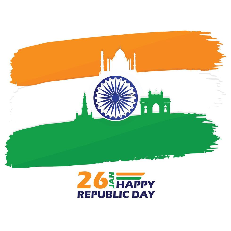 Happy Republic Day India Social Media Post and Flyer Template. Indian Republic Day 26 January Celebration Greeting Card with Text. vector