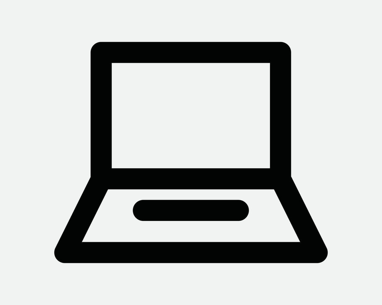 Laptop Computer Notebook Personal Fold Open Work Study Type Monitor Electronic Device Display Screen Flat Sign Icon Shape Outline Black White vector