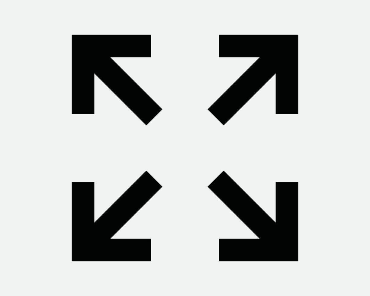 Expansion Expand Zoom In Enlarge Wide Corner Arrow Pointer Increase Stretch Magnify Enhance Full Screen Fullscreen Sign Icon Shape Outline Black White vector