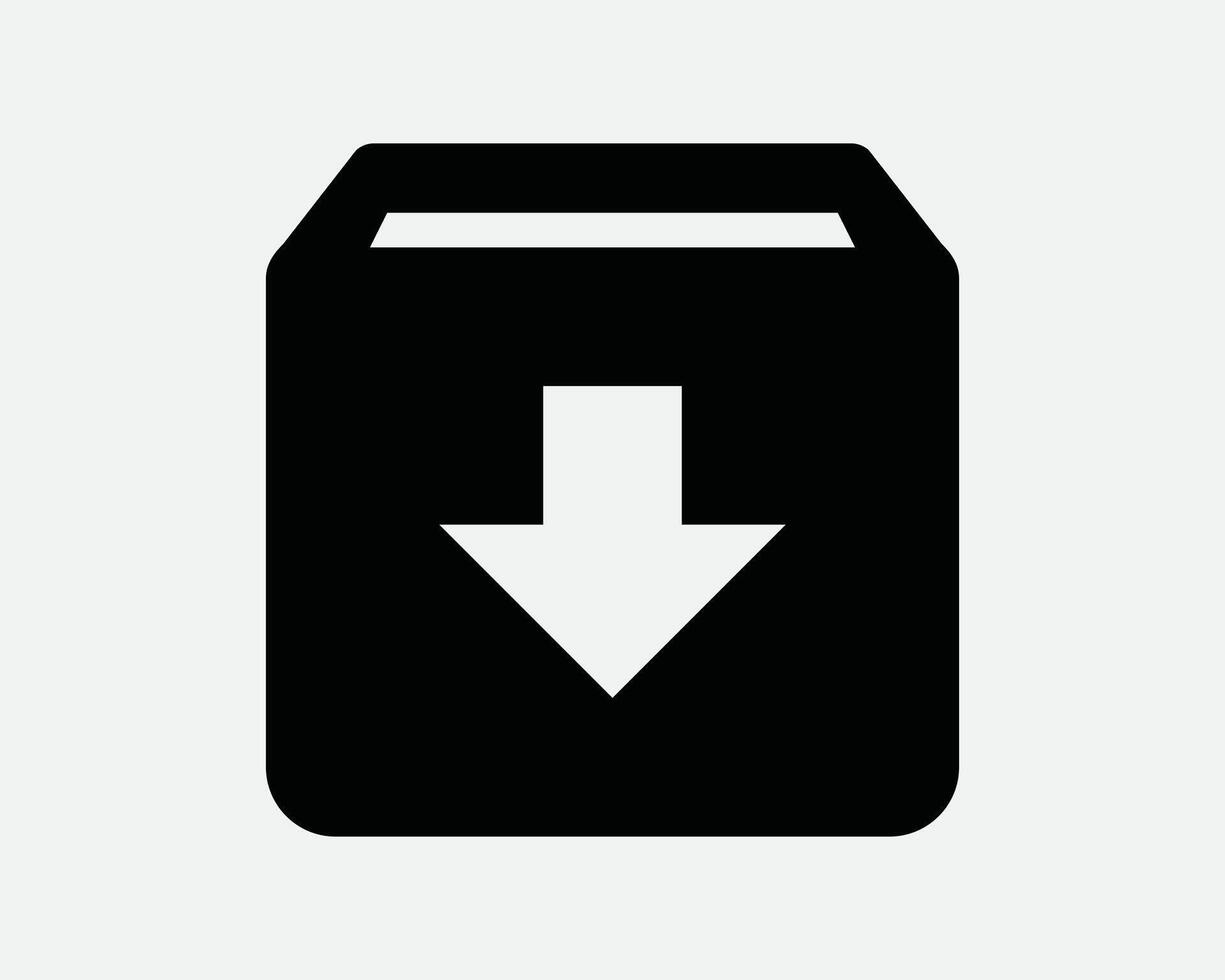 Download Box Down Load Loading Storage Here Direction Downward Archive File Folder Store Digital App SVG Sign Icon Shape Outline Black White vector